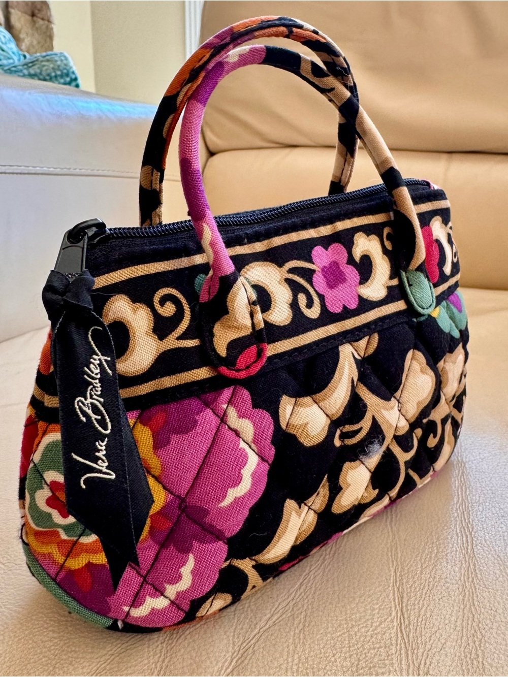 Vera Bradley Quilted Mini Satchel - Black, Pink & Cream Floral